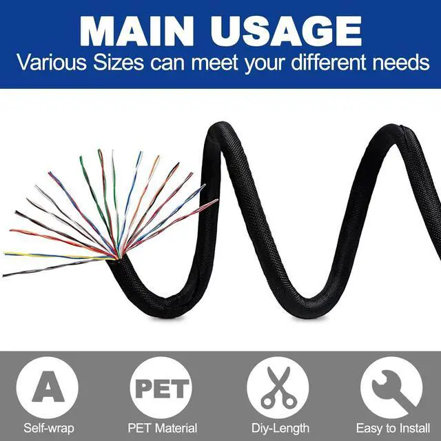 Alt view image 4 of 7 - Wire Loom for High-Temperature Automotive Harness and Home Cable Management, 25ft - 1.5 inch Braided Cable Management Sleeve Cord Protector, Self-Wrapping Split Wire Loom