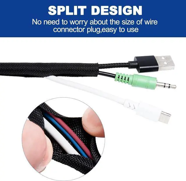 Alt view image 5 of 7 - Wire Loom for High-Temperature Automotive Harness and Home Cable Management, 25ft - 1.5 inch Braided Cable Management Sleeve Cord Protector, Self-Wrapping Split Wire Loom