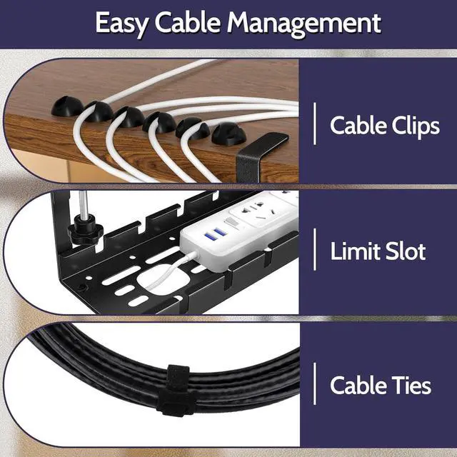 Alt view image 6 of 7 - 2 Pack Cable Management Under Desk, 15.7"-31" Retractable Cable Management Tray, No Drilling Cord Organizer with Clamp for Desk, Under Table Wire Management Tray for Home Office