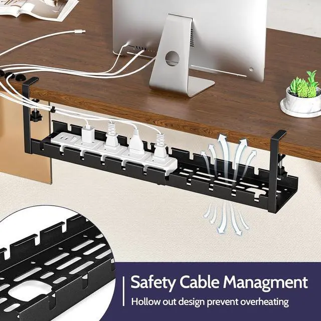 Alt view image 7 of 7 - 2 Pack Cable Management Under Desk, 15.7"-31" Retractable Cable Management Tray, No Drilling Cord Organizer with Clamp for Desk, Under Table Wire Management Tray for Home Office