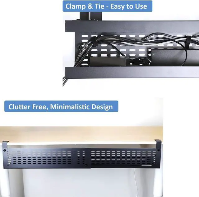 Alt view image 4 of 7 - Under Desk Cable Management Tray Kit - Horizontal Adjustable up to 41 Removable C Clamp Mount Reversible Computer Cord Raceway and Modesty Panel for Large Desk, Black