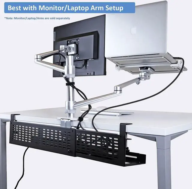 Alt view image 5 of 7 - Under Desk Cable Management Tray Kit - Horizontal Adjustable up to 41 Removable C Clamp Mount Reversible Computer Cord Raceway and Modesty Panel for Large Desk, Black