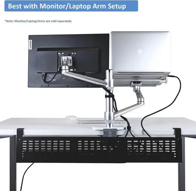 Alt view image 6 of 7 - Under Desk Cable Management Tray Kit - Horizontal Adjustable up to 41 Removable C Clamp Mount Reversible Computer Cord Raceway and Modesty Panel for Large Desk, Black