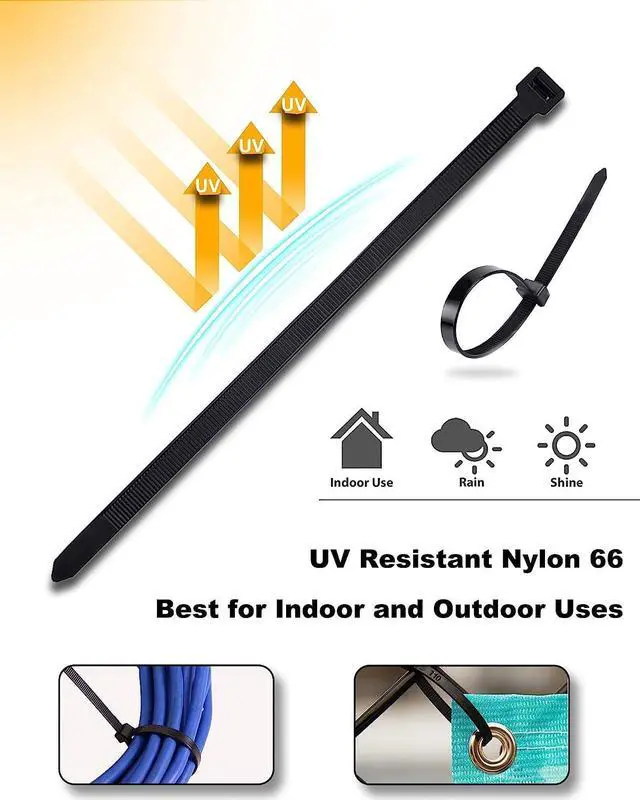 Alt view image 6 of 7 - Long Zip Ties Heavy Duty 250 Pack Cable Ties 200lbs UV Resistant Cable Tie 18 Inch Wraps Black Industrial Zip Ties Thick Nylon Wire Ties Large Plastic Zipties for Cable Management, Outdoor Use