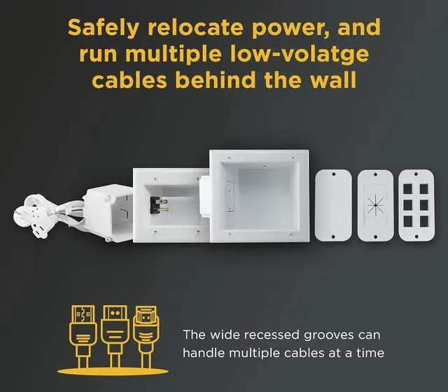 Alt view image 3 of 7 - Electronics In Wall Cable Management Kit Behind Wall TV Wire Kit With Duplex Power Outlet - In Wall Cord Concealer With 3 Interchangeable Cable Inserts - Easy DIY Without Electrician White