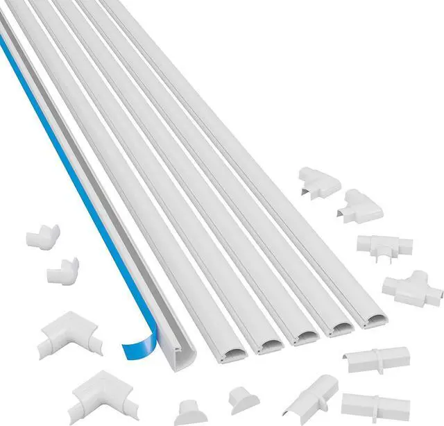 Main image of Cord Cover Kit, 30FT Self-Adhesive Wire Hider, Cable Raceway to Hide Wires on Wall, Cable Management - 6 x 5FT Channels and Accessories (0.78in (W) x 0.39in (H), Stainable Wood-Effect)