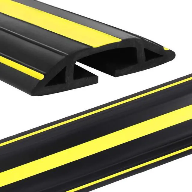 Alt view image 6 of 6 - 10 ft Floor Cord Cover Heavy Duty Cable Protector, Easy to Unroll, Prevent Trip Hazard for Home Office or Outdoor Settings (Black - 2pcs)