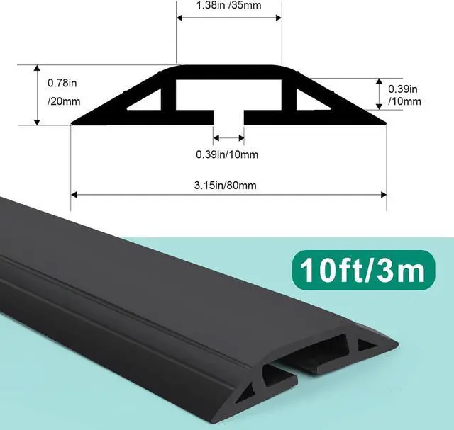 Alt view image 4 of 6 - 10 ft Floor Cord Cover Heavy Duty Cable Protector, Easy to Unroll, Prevent Trip Hazard for Home Office or Outdoor Settings (Black - 2pcs)