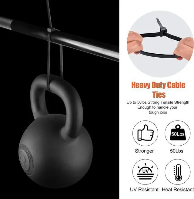 Alt view image 2 of 7 - 12 Inch Zip Ties (Bulk 1000 Pack Black & 100 Pack White),50LBS Tensile Strength Heavy Duty Cable Wire Ties With Self-Locking Adjustable Durable Nylon Tie Wraps for Indoor Outdoor (10 Pack Mount)