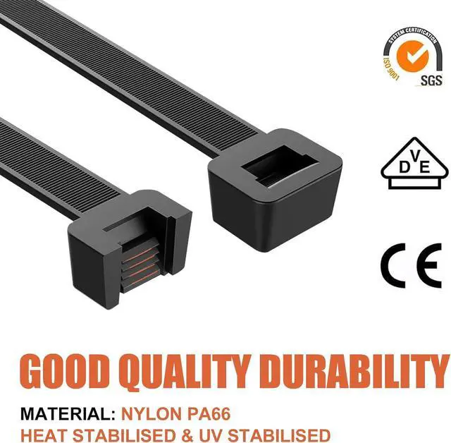 Alt view image 3 of 7 - 12 Inch Zip Ties (Bulk 1000 Pack Black & 100 Pack White),50LBS Tensile Strength Heavy Duty Cable Wire Ties With Self-Locking Adjustable Durable Nylon Tie Wraps for Indoor Outdoor (10 Pack Mount)