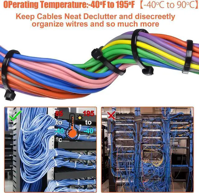 Alt view image 4 of 7 - 12 Inch Zip Ties (Bulk 1000 Pack Black & 100 Pack White),50LBS Tensile Strength Heavy Duty Cable Wire Ties With Self-Locking Adjustable Durable Nylon Tie Wraps for Indoor Outdoor (10 Pack Mount)