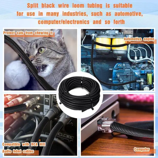 Alt view image 6 of 6 - x 300 Ft Split Wire Loom Tubing Automotive Wire Loom Assortment Split Cable Sleeves Bulk Flexible Electrical Conduit Protective kit