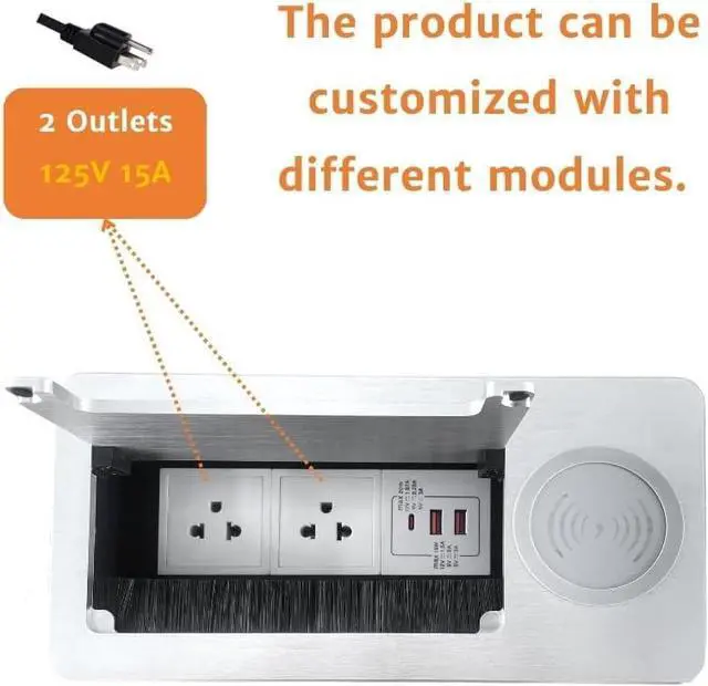 Alt view image 4 of 6 - Conference Table Power hub Conference Table connectivity Box with 45 Degree Angle Convenient Plug-in Socket, Power Fully Enclosed Bottom Box Power Socket, USB, Type C, HDMI, RJ45, Silver