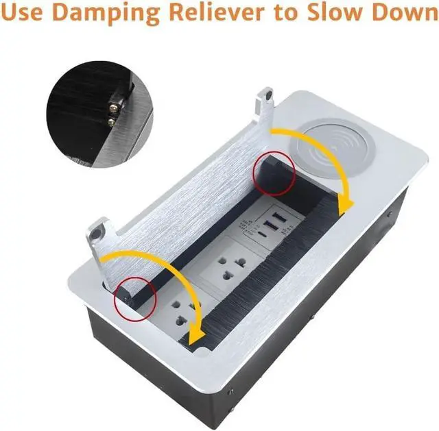 Alt view image 6 of 6 - Conference Table Power hub Conference Table connectivity Box with 45 Degree Angle Convenient Plug-in Socket, Power Fully Enclosed Bottom Box Power Socket, USB, Type C, HDMI, RJ45, Silver