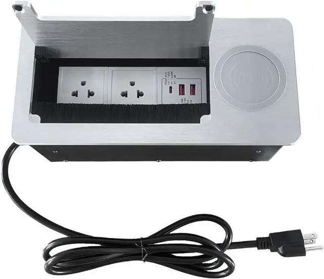 Main image of Conference Table Power hub Conference Table connectivity Box with 45 Degree Angle Convenient Plug-in Socket, Power Fully Enclosed Bottom Box Power Socket, USB, Type C, HDMI, RJ45, Silver
