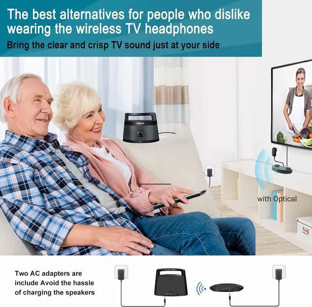 Alt view image 3 of 7 - Wireless Portable TV Speakers with TV Audio Listening Assistance, Voice Highlighting TV Speakers for Hard of Hearing, Seniors and Elderly, 100ft Range, Extra Headset & 2 Adapters -SM-621D