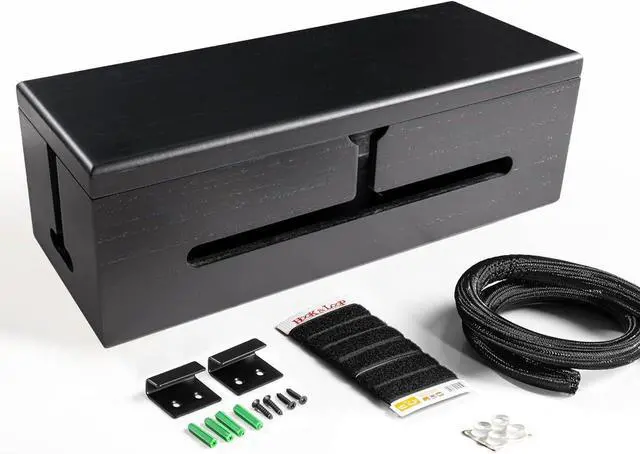 Main image of Black Wooden Large Cable Management Box - Stylish Cord Organizer Cable Management Box for Cord Hider and Cord Management - Cable Organizer Box with Protector Cable Sleeve (Black)