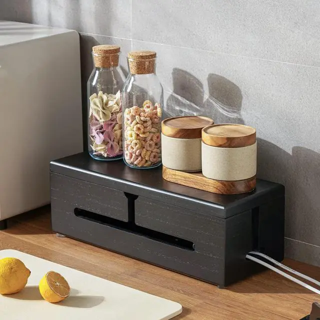 Alt view image 2 of 7 - Black Wooden Large Cable Management Box - Stylish Cord Organizer Cable Management Box for Cord Hider and Cord Management - Cable Organizer Box with Protector Cable Sleeve (Black)