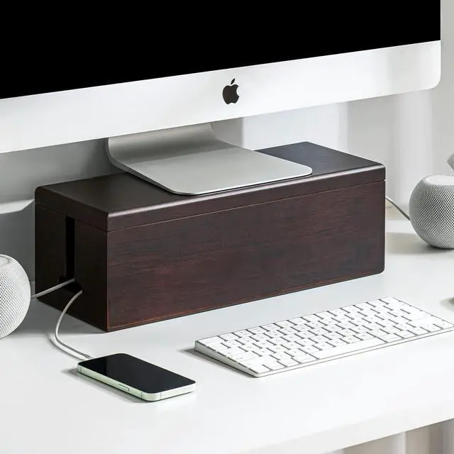 Alt view image 3 of 7 - Black Wooden Large Cable Management Box - Stylish Cord Organizer Cable Management Box for Cord Hider and Cord Management - Cable Organizer Box with Protector Cable Sleeve (Black)