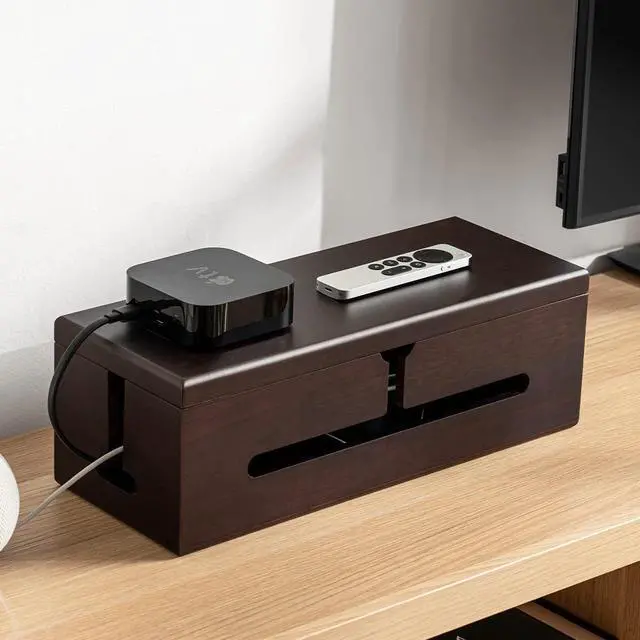 Alt view image 4 of 7 - Black Wooden Large Cable Management Box - Stylish Cord Organizer Cable Management Box for Cord Hider and Cord Management - Cable Organizer Box with Protector Cable Sleeve (Black)