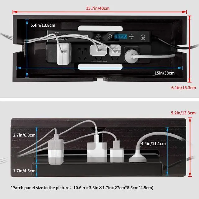 Alt view image 6 of 7 - Black Wooden Large Cable Management Box - Stylish Cord Organizer Cable Management Box for Cord Hider and Cord Management - Cable Organizer Box with Protector Cable Sleeve (Black)
