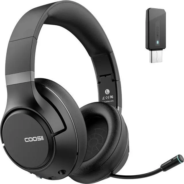 Main image of H300 Wireless Headphones Bluetooth with Microphone, Over Ear Headsets with USB Dongle & Mute, Environmental Noise Cancelling Retractable Mic for Work Office Meeting Laptop Computer (Black)