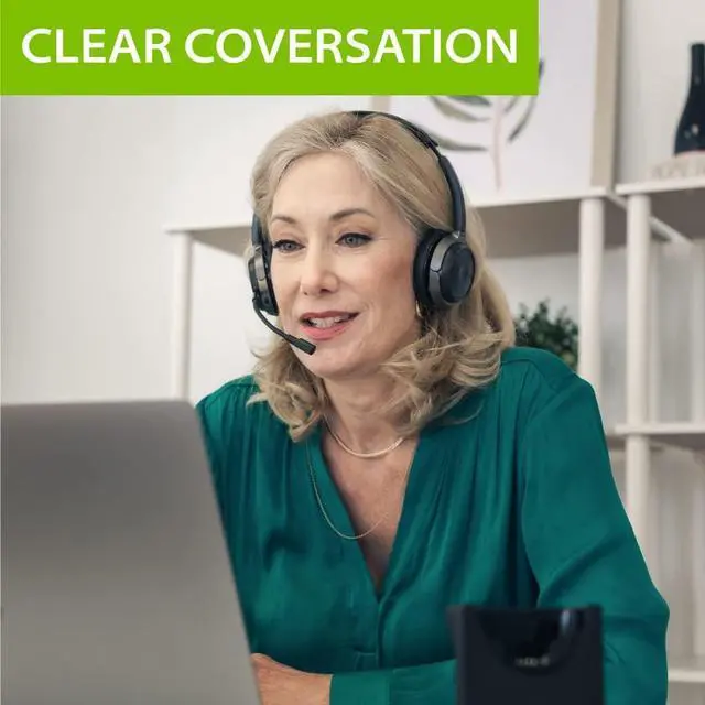 Alt view image 4 of 7 - Alto Clair aptX HD Bluetooth Headset with Microphone, Mute Function, Clear Talking, Hi-Fi Music, Low Latency, Wireless Headphones with Charging Base for Computer, PC, Laptop, Skype, TV