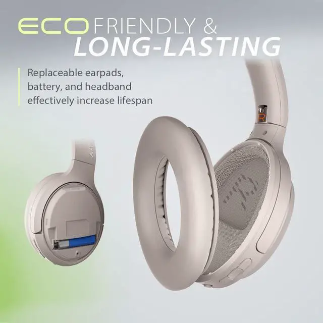 Alt view image 3 of 7 - Eon - Bluetooth Headphones with Detachable Noise-Canceling Mic & Charging Stand for Music & Calls on PC Phone, Wireless & Wired Over Ear Headset with ANC, Replaceable Battery & Roomy Earpads