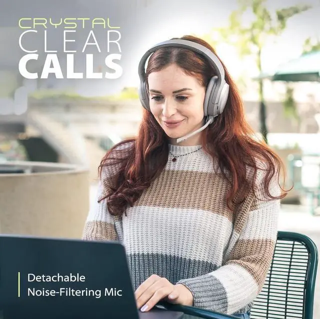 Alt view image 5 of 7 - Eon - Bluetooth Headphones with Detachable Noise-Canceling Mic & Charging Stand for Music & Calls on PC Phone, Wireless & Wired Over Ear Headset with ANC, Replaceable Battery & Roomy Earpads