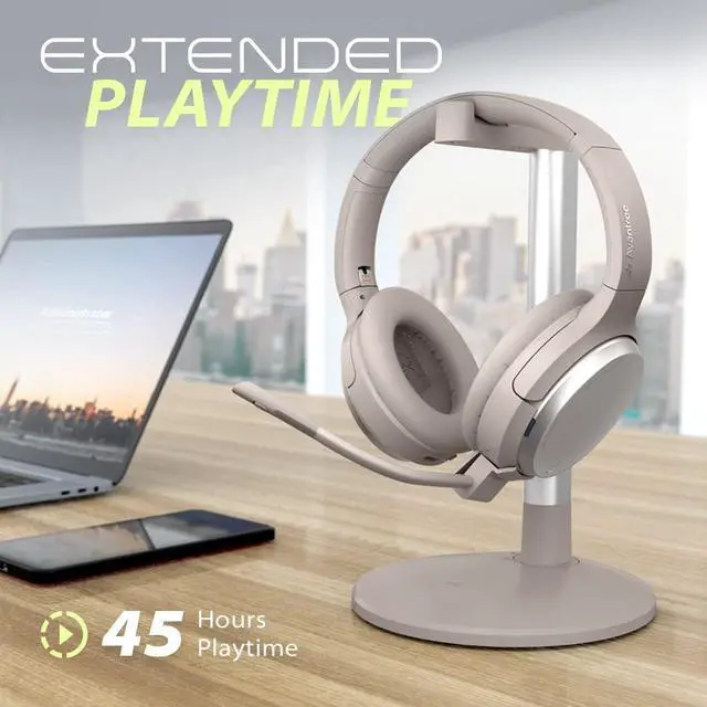 Alt view image 7 of 7 - Eon - Bluetooth Headphones with Detachable Noise-Canceling Mic & Charging Stand for Music & Calls on PC Phone, Wireless & Wired Over Ear Headset with ANC, Replaceable Battery & Roomy Earpads