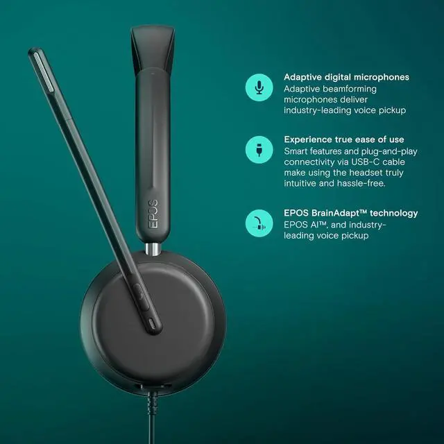 Alt view image 3 of 7 - Impact 860 Dual-Sided Wired Headset with USB-C/USB-A, Noise-Canceling Mic, Super Wideband Audio, Comfortable Fit, Ideal for Business Calls, Office Use, and Multi-Device Compatibility.