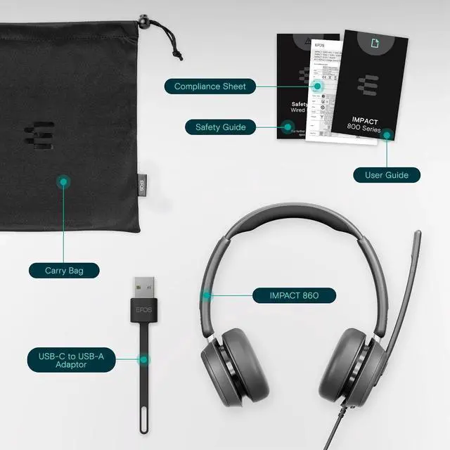 Alt view image 5 of 7 - Impact 860 Dual-Sided Wired Headset with USB-C/USB-A, Noise-Canceling Mic, Super Wideband Audio, Comfortable Fit, Ideal for Business Calls, Office Use, and Multi-Device Compatibility.