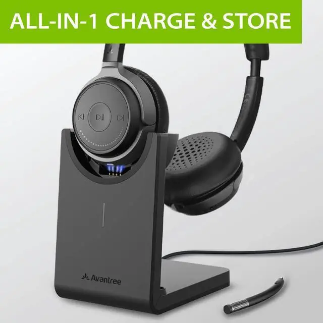 Alt view image 5 of 7 - Alto Clair aptX HD Bluetooth Headset with Microphone, Mute Function, Clear Talking, Hi-Fi Music, Low Latency, Wireless Headphones with Charging Base for Computer, PC, Laptop, Skype, TV