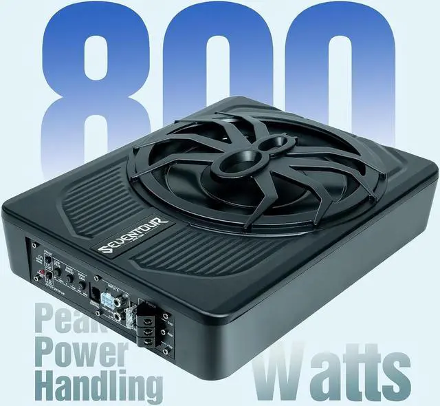Alt view image 2 of 6 - 10" 800W Slim Under Seat Powered Car Subwoofer, Car/Truck Audio Sub Built in Amplifier, New Upgrade with Blue LED Ambient Light