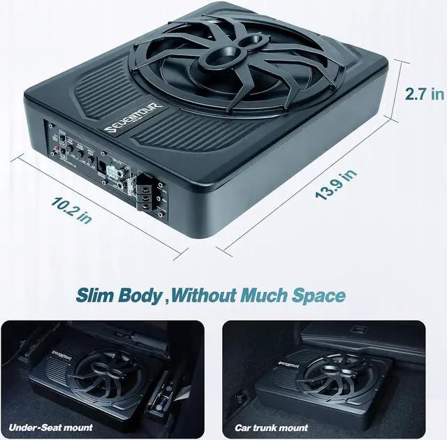 Alt view image 5 of 6 - 10" 800W Slim Under Seat Powered Car Subwoofer, Car/Truck Audio Sub Built in Amplifier, New Upgrade with Blue LED Ambient Light