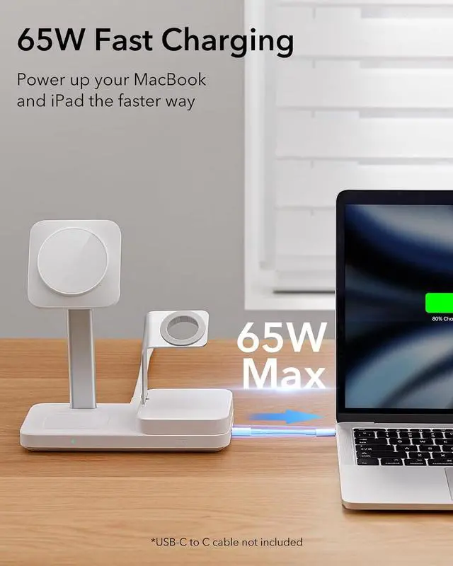 Alt view image 4 of 7 - 65W 4-in-1 GaN Wireless Charging Station(5-in-1 Stand) Designed for MagSafe Charger Stand Magnetic Wireless Charger for iPhone 16/15/14/13 /3/2 and USB A/C Devices White