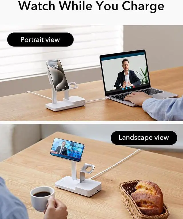 Alt view image 7 of 7 - 65W 4-in-1 GaN Wireless Charging Station(5-in-1 Stand) Designed for MagSafe Charger Stand Magnetic Wireless Charger for iPhone 16/15/14/13 /3/2 and USB A/C Devices White