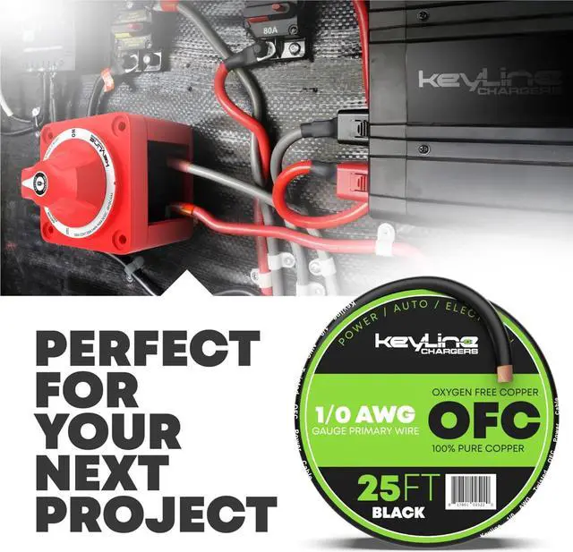 Alt view image 6 of 7 - 1/0 AWG Gauge Wire (25ft) Red | Oxygen Free Copper (OFC), Automotive Wire, Power/Ground, Battery Cable, True Spec Welding & Automotive, Car Audio Speaker, RV Trailer, Amp Wiring by Keyline Chargers