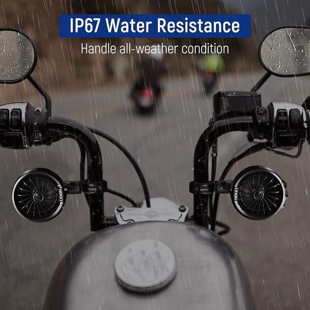 Alt view image 3 of 7 - Q3 Motorcycle Speakers Bluetooth Waterproof, 3" Full Range Handlebar Audio Systems for Harley with Stereo/Bass Sound, Turning Light, Bluetooth V5.1, FM Radio, Fits ATVs/UTVs, Black