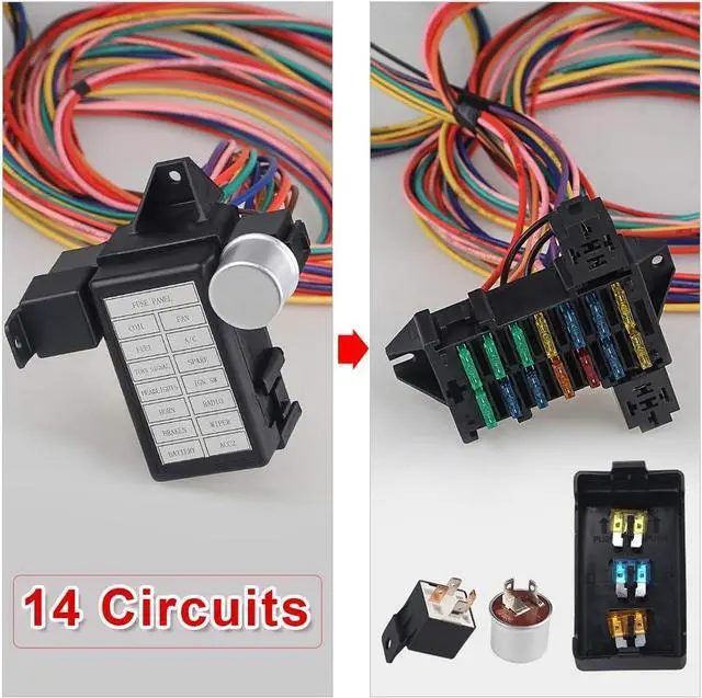 Alt view image 3 of 7 - 14 Circuit Wiring Harness Kit, Professional Universal Electrical Wire Harness, Car Modification Circuit 14 Fuse Compatible with Chevy Ford Chrysler Mopar Muscle Car