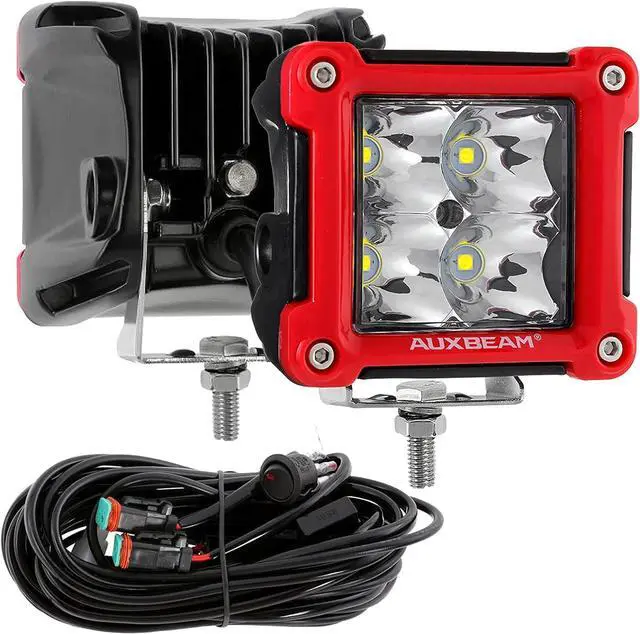 Main image of FA Series Red Housing LED Pods, 3 Inch 40W Spot Beam Light Bar, Ditch Off-Road Cube Lights Bumper A-Pillar Hood Mount, with DT Wiring Harness, Pair
