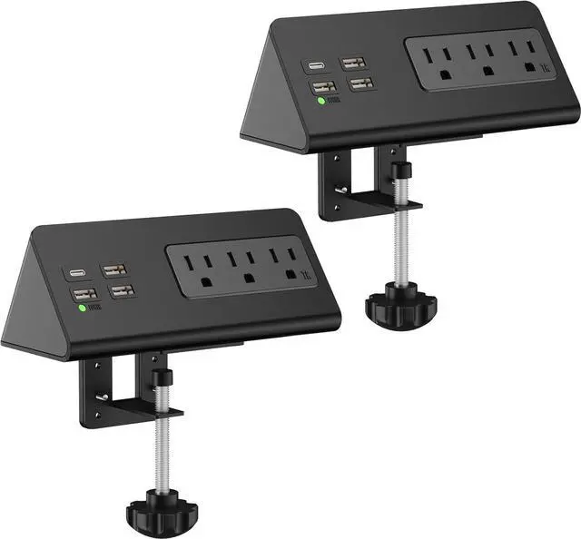 Main image of Nightstand Edge Mount Power Strip with USB-C Ports Tabletop Surge Protector Desk Clamp Power Sockets with 3 AC Outlets &4 Fast Charging USB Ports for Home Office Hotel and Dormitory (Black(2-Pack))