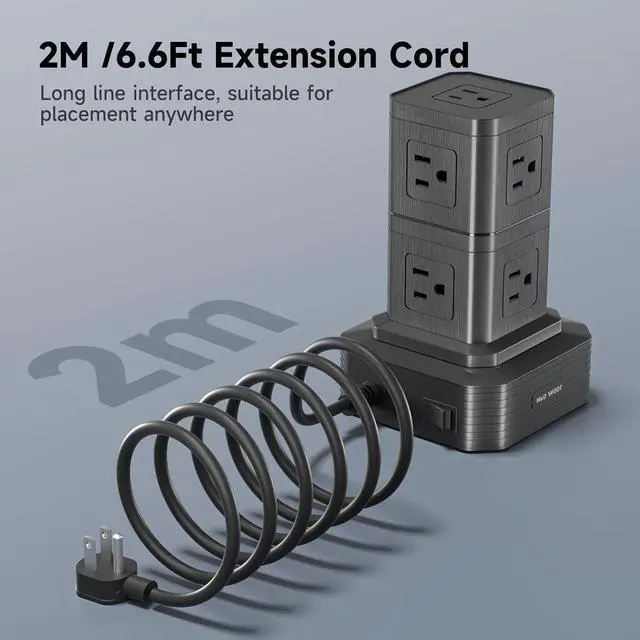 Alt view image 5 of 7 - Charging Station (100W), 17-in-1 USB C Power Strip with Surge Protection, 6.6Ft Extension Cord, 4 USB C and 4 USB A Ports, 9 AC Outlets for Home Office Dorm Room