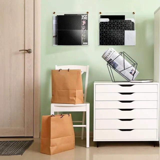 Alt view image 7 of 7 - Premium Clear Acrylic Wall File Organizer 2-Pack | Mail Holder Wall Mount | Office Document Sorter with 3 Screw Cap Colors