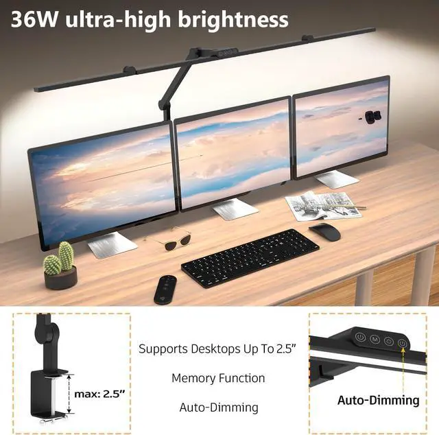 Alt view image 2 of 6 - 3000 Lumen Ultra Bright Architect Desk Lamp with Clamp, 36W Tall Overhead Led Desk Light for Home Office, 47Inch Long Dimmable Computer Monitor Light Bar with Remote for Table Desktop Drafting