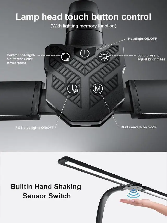 Alt view image 2 of 6 - Double Swing Arm LED Lamp24W Ultra Bright Auto Dimming with RGB Atmosphere Lighting, Multi-Angle Adjustment, Touch Control LED Lamp