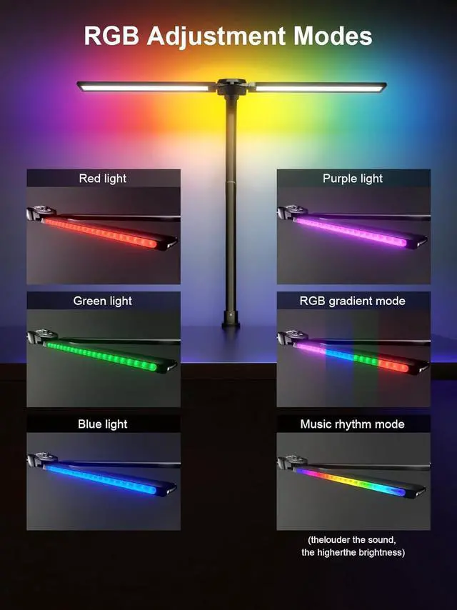 Alt view image 5 of 6 - Double Swing Arm LED Lamp24W Ultra Bright Auto Dimming with RGB Atmosphere Lighting, Multi-Angle Adjustment, Touch Control LED Lamp