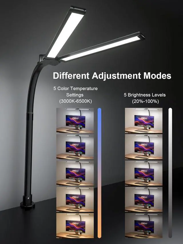 Alt view image 4 of 6 - Double Swing Arm LED Lamp24W Ultra Bright Auto Dimming with RGB Atmosphere Lighting, Multi-Angle Adjustment, Touch Control LED Lamp