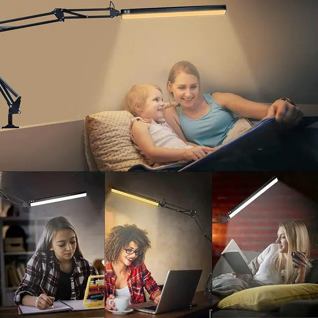 Alt view image 5 of 6 - LED Desk Lamp with Clamp,2-in-1 Clamp on Desk Lamp with Base,50.7" Adjustable Swing Arm Architect Desk Lamp,Memory Function Desk Lights for Home Office,Workbench,Reading,Craft,Drafting