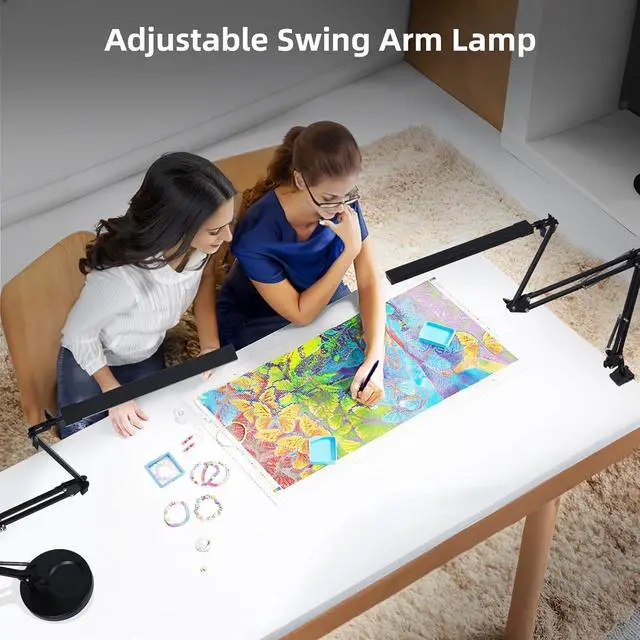 Alt view image 6 of 6 - LED Desk Lamp with Clamp,2-in-1 Clamp on Desk Lamp with Base,50.7" Adjustable Swing Arm Architect Desk Lamp,Memory Function Desk Lights for Home Office,Workbench,Reading,Craft,Drafting